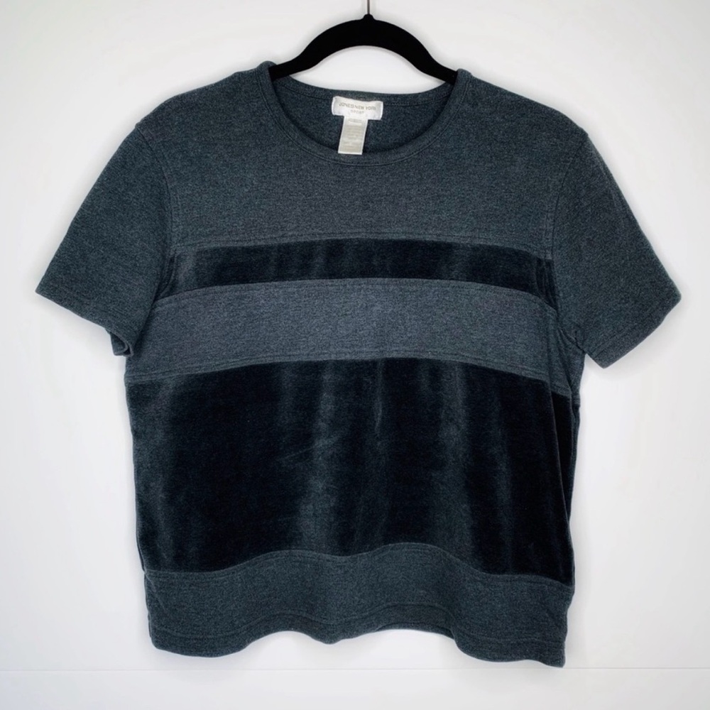 Jones New York Charcoal Short Sleeve Velvet-Trim Tee